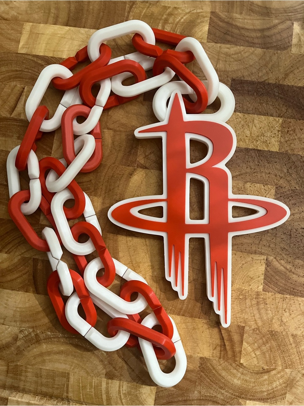 Red and White Team Logo Resin Chain Necklace - Men Accessories